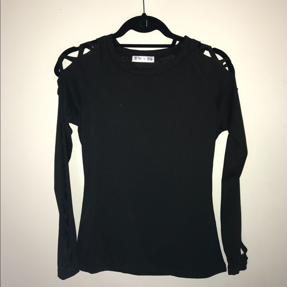 SMYS Tops - SMYS Open Ladder Sleeve Black Shirt